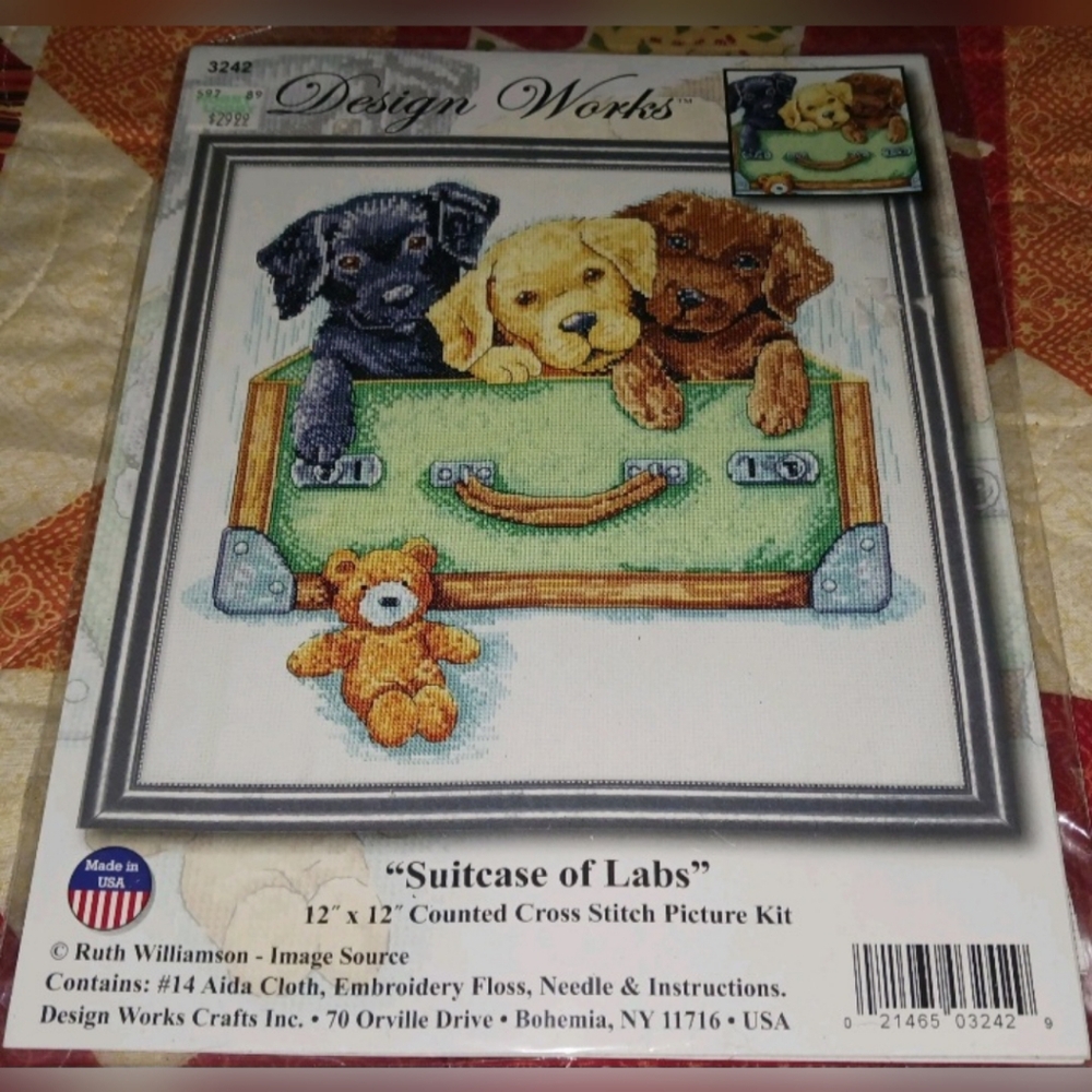 Design Works "Suitcase Full Of Labs" Counted Cross Stitch Kit NEW Cute